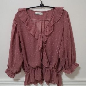 Mauve swiss dot sheer drape blouse